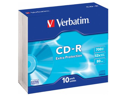 Cd-r verbatim extra protecao capacidade 700mb velocidade 52x 80 min caixa de 10 unidades , VERBATIM , 155620 , 0023942434153
